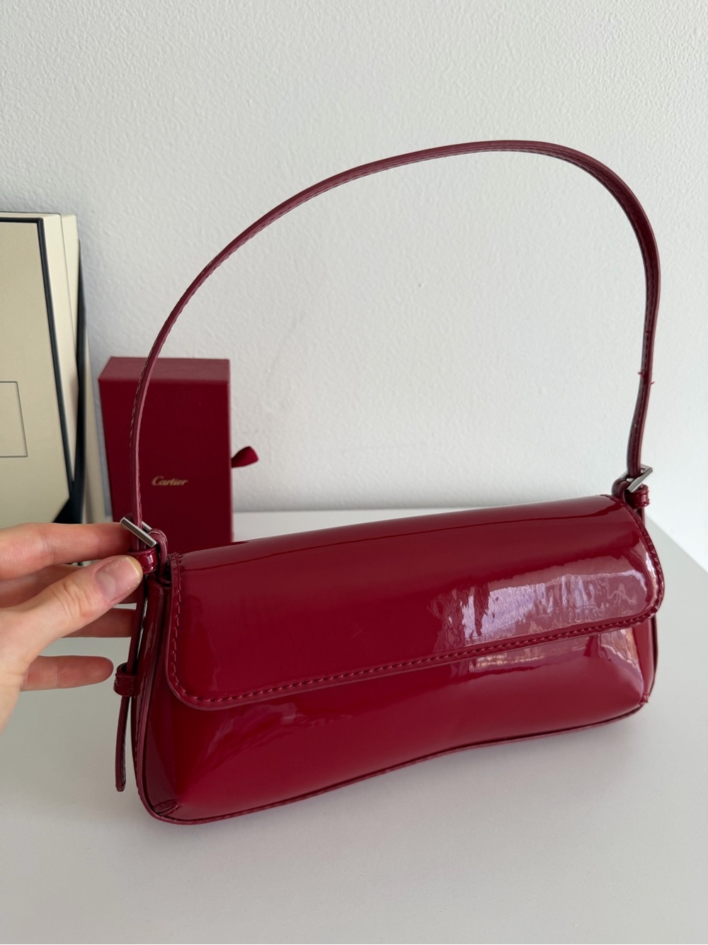 Zara Glossy Deep Red Patent Shoulder Bag